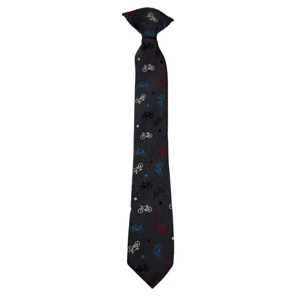 Boys Clip On Neck Tie Bicycles Blue Unique 11